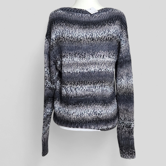 NWT, Ultra Flirt Women's Gray,Multicolor Knit Striped, Crewneck Sweater - Picture 2 of 9